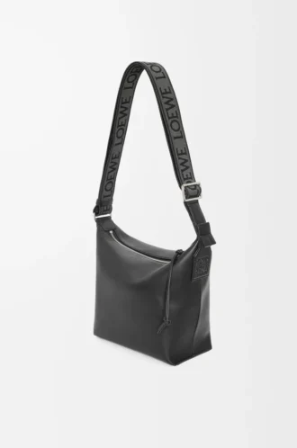 Bolso bandolera Cubi pequeño en piel de becerro suave y flexible y jacquard negro