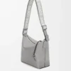 Bolso bandolera Cubi pequeño en piel de becerro suave y jacquard gris asfalto
