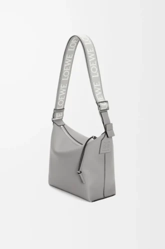 Bolso bandolera Cubi pequeño en piel de becerro suave y jacquard gris asfalto