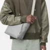 Bolso bandolera Cubi pequeño en piel de becerro suave y jacquard gris asfalto