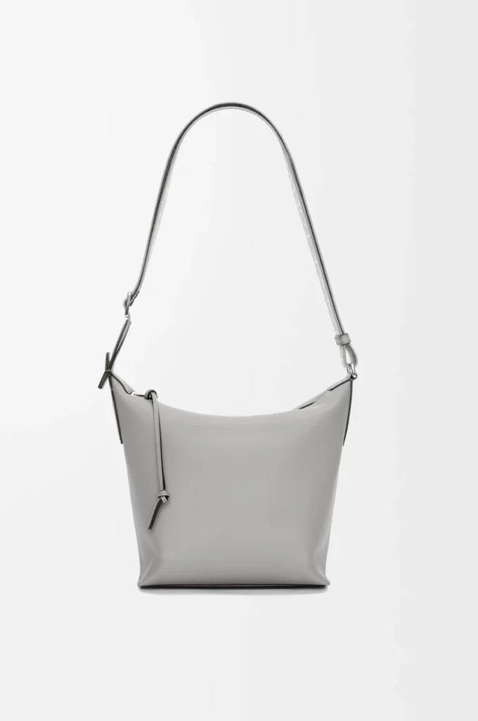 Bolso bandolera Cubi pequeño en piel de becerro suave y jacquard gris asfalto