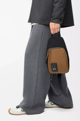 Bolso bandolera Flex en lona y ante Negro/Oro oscuro