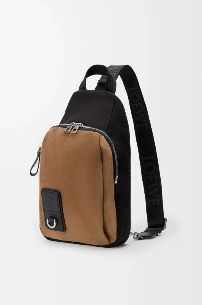 Bolso bandolera Flex en lona y ante Negro/Oro oscuro