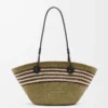 Bolso Basket Anagram pequeño en palma iraca y piel de becerro Caqui oscuro/Negro Bolso Basket Anagram pequeño en palma iraca y piel de becerro Caqui oscuro/Negro