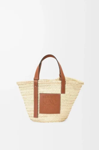 Bolso Basket en hoja de palma y piel de becerro Natural/Tan