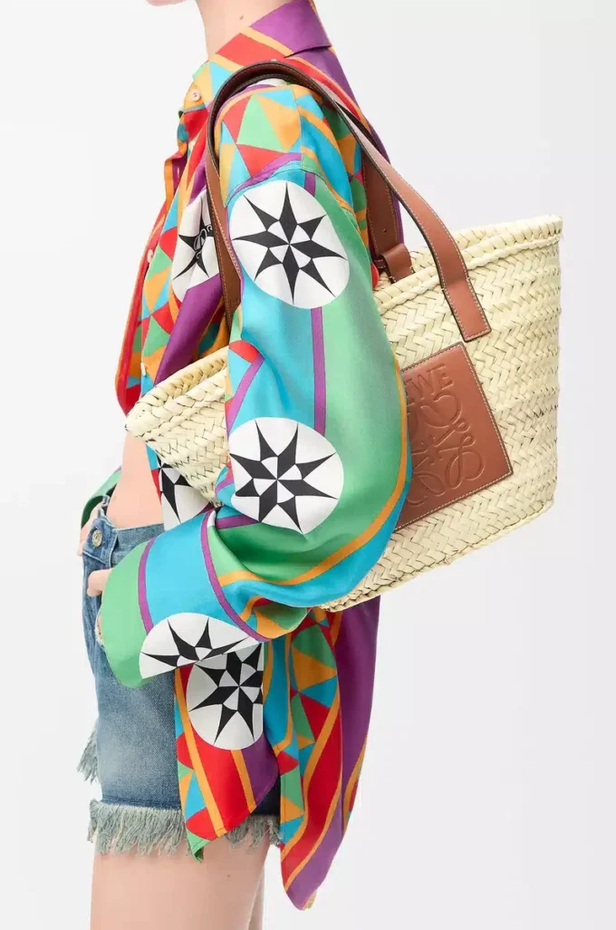 Bolso Basket en hoja de palma y piel de becerro Natural/Tan Bolso Basket en hoja de palma y piel de becerro Natural/Tan