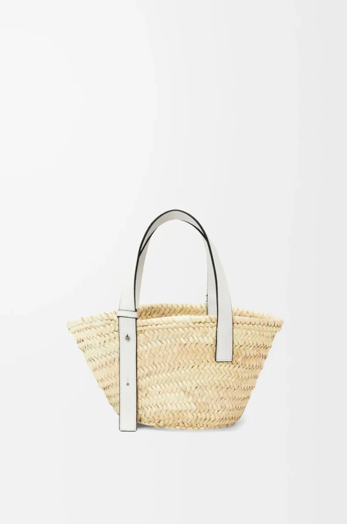 Bolso Basket pequeño en hoja de palma y piel de becerro Natural/Blanco Bolso Basket pequeño en hoja de palma y piel de becerro Natural/Blanco