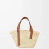 Bolso Basket pequeño en hoja de palma y piel de becerro Natural/Marrón claro Bolso Basket pequeño en hoja de palma y piel de becerro Natural/Marrón claro