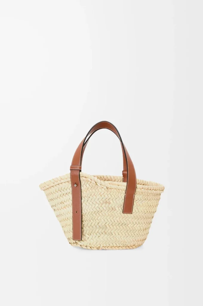 Bolso Basket pequeño en hoja de palma y piel de becerro Natural/Marrón claro Bolso Basket pequeño en hoja de palma y piel de becerro Natural/Marrón claro