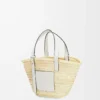 Bolso cesta en hoja de palma y piel de becerro Natural/Blanco Bolso cesta en hoja de palma y piel de becerro Natural/Blanco