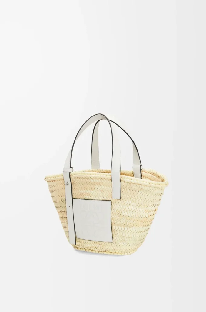 Bolso cesta en hoja de palma y piel de becerro Natural/Blanco Bolso cesta en hoja de palma y piel de becerro Natural/Blanco