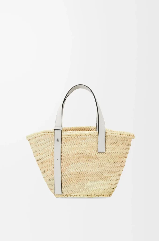 Bolso cesta en hoja de palma y piel de becerro Natural/Blanco Bolso cesta en hoja de palma y piel de becerro Natural/Blanco