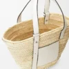 Bolso cesta en hoja de palma y piel de becerro Natural/Blanco Bolso cesta en hoja de palma y piel de becerro Natural/Blanco