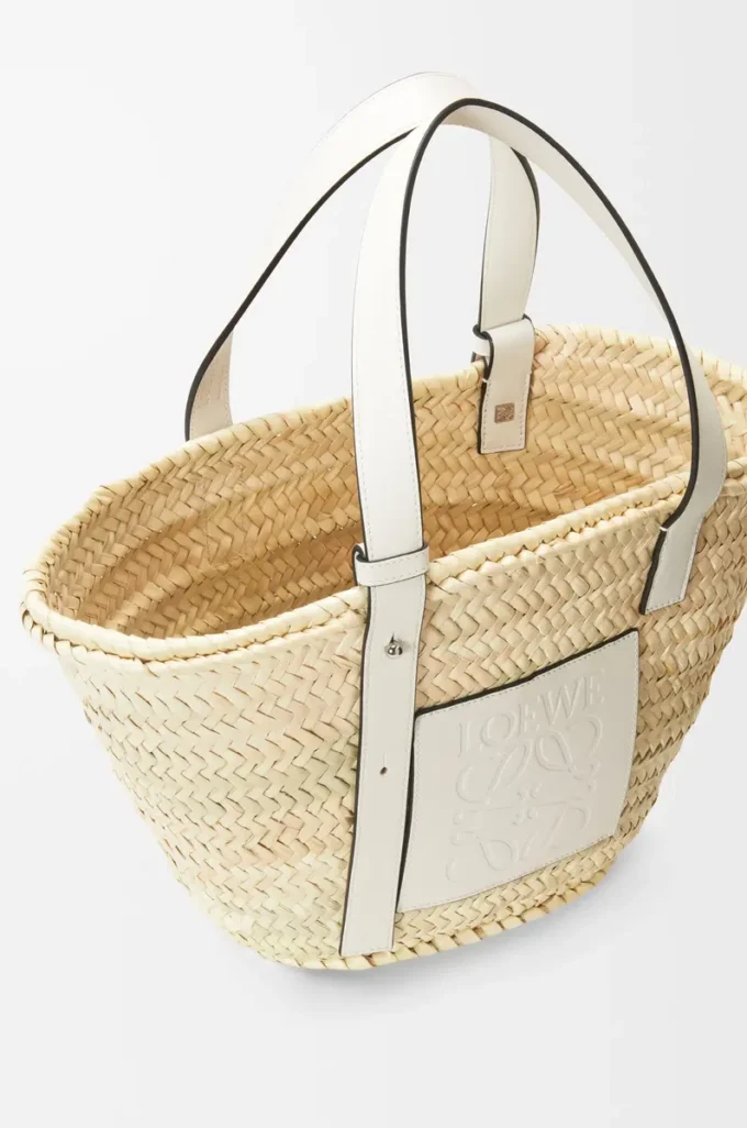 Bolso cesta en hoja de palma y piel de becerro Natural/Blanco Bolso cesta en hoja de palma y piel de becerro Natural/Blanco