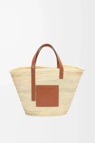 Bolso Classic Basket grande en hoja de palma y piel de becerro Natural/Tan
