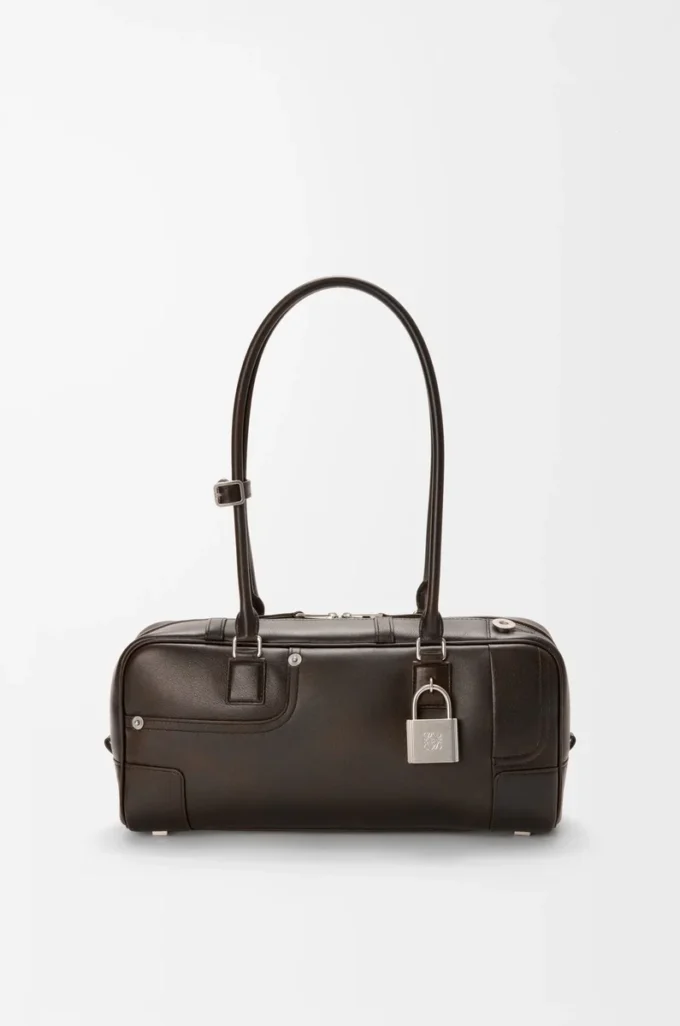 Bolso corto Panta Amazona 31 en piel de becerro brillante Vintage Brown