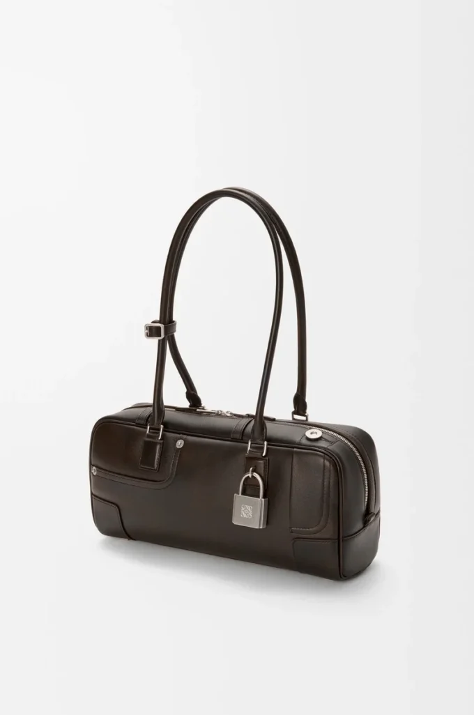 Bolso corto Panta Amazona 31 en piel de becerro brillante Vintage Brown