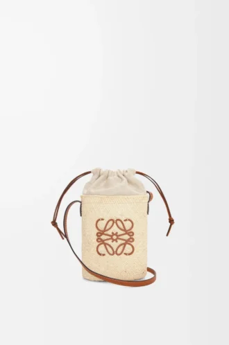 Bolso cuadrado en palma iraca y piel de becerro Natural/Tan