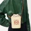 Bolso cuadrado en palma iraca y piel de becerro Natural/Tan