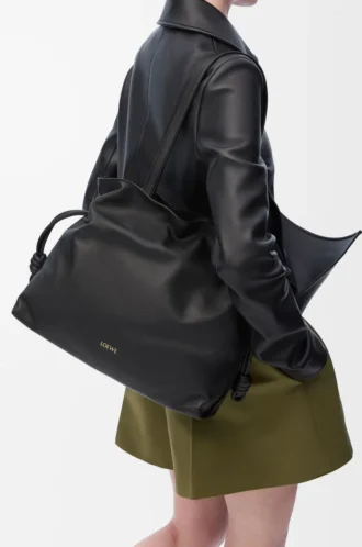 Bolso de mano Flamenco grande en piel de becerro napa Black