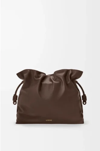 Bolso de mano Flamenco grande en piel de becerro napa Chocolate