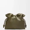 Bolso de mano Flamenco grande en piel de becerro napa Dark Khaki