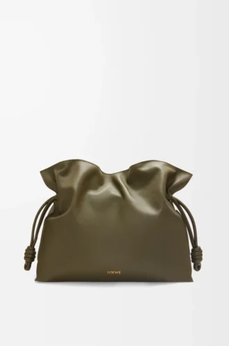 Bolso de mano Flamenco grande en piel de becerro napa Dark Khaki