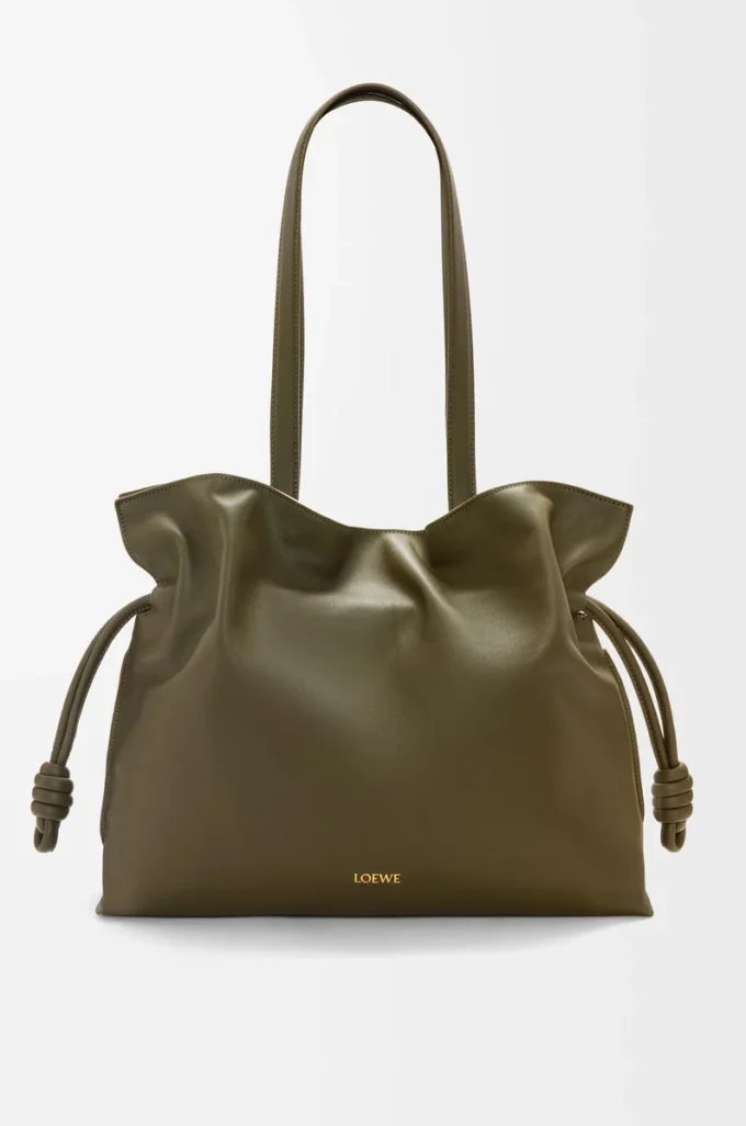 Bolso de mano Flamenco grande en piel de becerro napa Dark Khaki