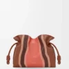 Bolso de mano Flamenco Landscape mediano en piel de becerro napa Pecan/Parrot Pink