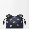 Bolso de mano Flamenco mediano Cats en denim bordado Azul