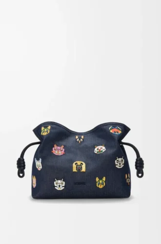 Bolso de mano Flamenco mediano Cats en denim bordado Azul