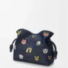 Bolso de mano Flamenco mediano Cats en denim bordado Azul
