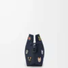 Bolso de mano Flamenco mediano Cats en denim bordado Azul