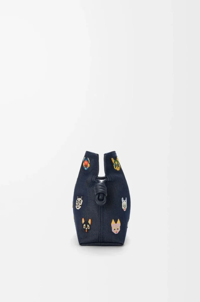 Bolso de mano Flamenco mediano Cats en denim bordado Azul