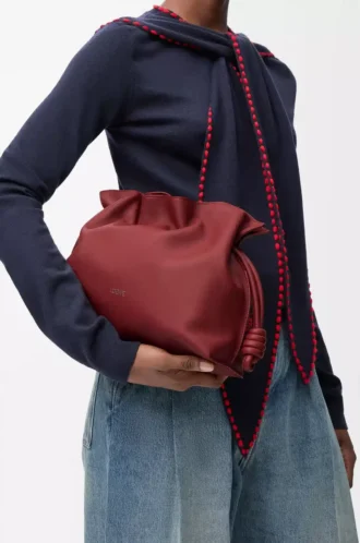 Bolso de mano Flamenco mediano en piel de becerro napa Burnt Red
