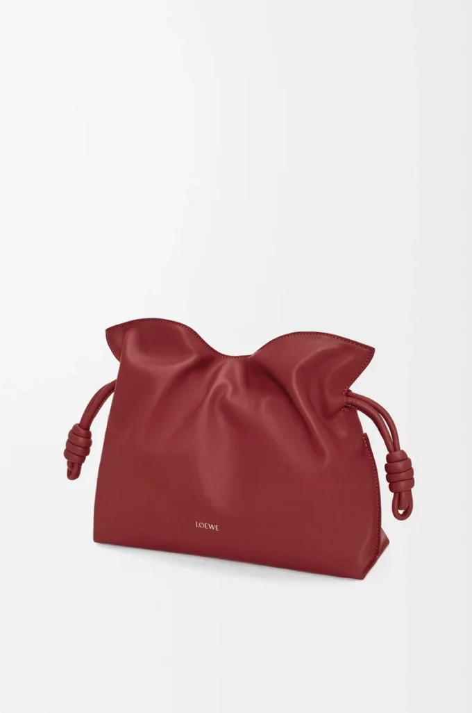 Bolso de mano Flamenco mediano en piel de becerro napa Burnt Red