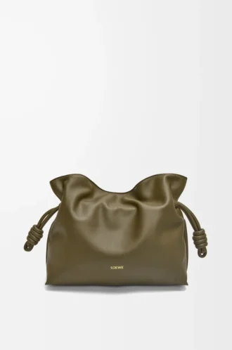 Bolso de mano Flamenco mediano en piel de becerro napa Dark Khaki