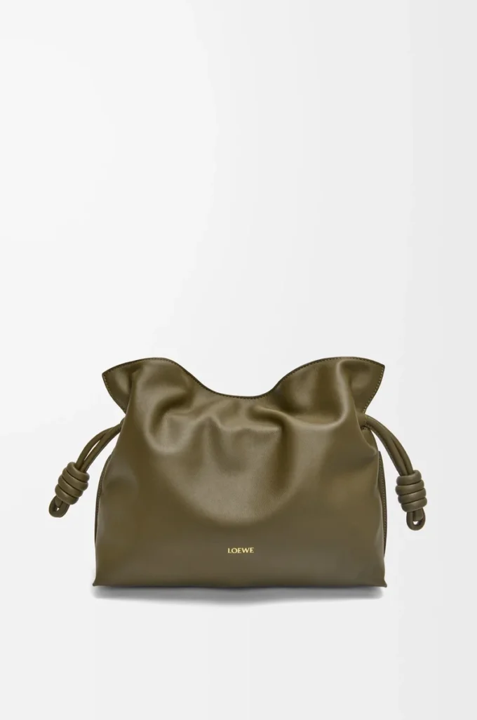 Bolso de mano Flamenco mediano en piel de becerro napa Dark Khaki