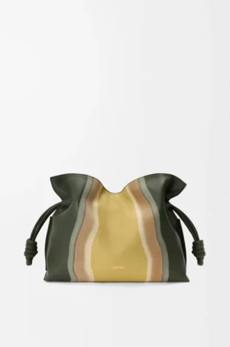 Bolso de mano Flamenco mediano Landscape en piel de becerro napa Bottle Green/Ochre
