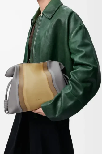 Bolso de mano Flamenco mediano Landscape en piel de becerro napa Sparkling Grey/Butter