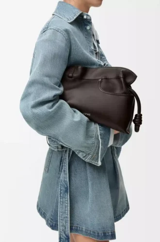 Bolso de mano Flamenco mediano Panta en piel de becerro brillante marrón vintage