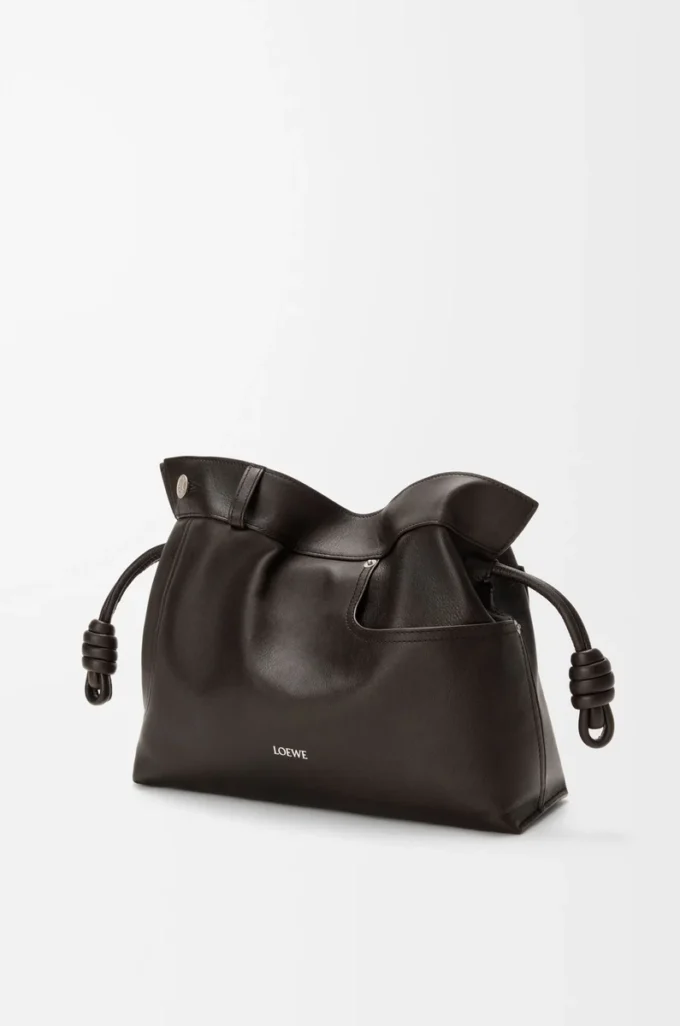 Bolso de mano Flamenco mediano Panta en piel de becerro brillante marrón vintage Bolso de mano Flamenco mediano Panta en piel de becerro brillante marrón vintage