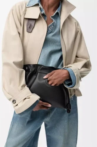 Bolso de mano Flamenco mediano Panta en piel de becerro brillante Negro