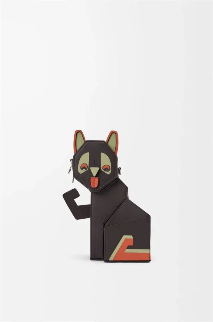 Bolso de mano Futurist Cat en piel de becerro clásica Dark Taupe