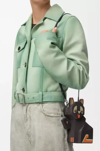 Bolso de mano Futurist Cat en piel de becerro clásica Dark Taupe