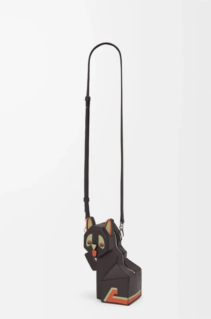 Bolso de mano Futurist Cat en piel de becerro clásica Dark Taupe