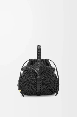 Bolso Diamond Round Basket mini en piel de becerro Negro