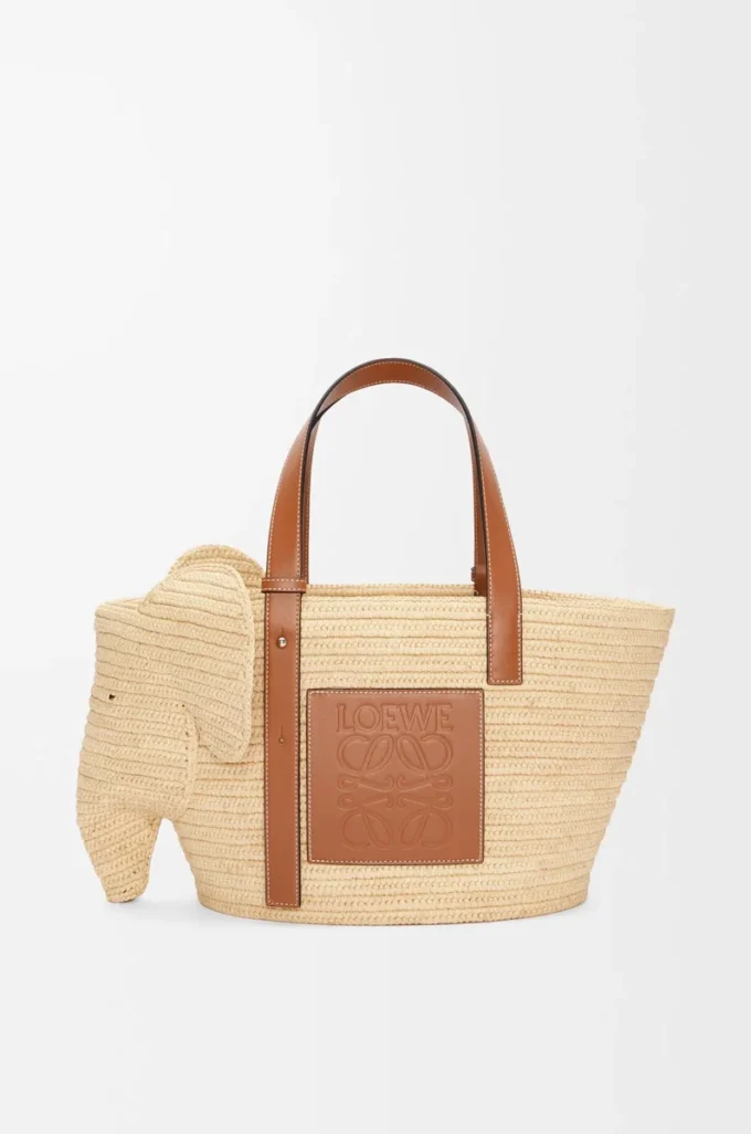 Bolso Elephant Basket en rafia y piel de becerro Natural/Tan Bolso Elephant Basket en rafia y piel de becerro Natural/Tan
