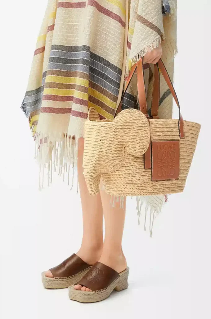 Bolso Elephant Basket en rafia y piel de becerro Natural/Tan Bolso Elephant Basket en rafia y piel de becerro Natural/Tan