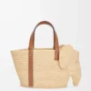 Bolso Elephant Basket en rafia y piel de becerro Natural/Tan Bolso Elephant Basket en rafia y piel de becerro Natural/Tan